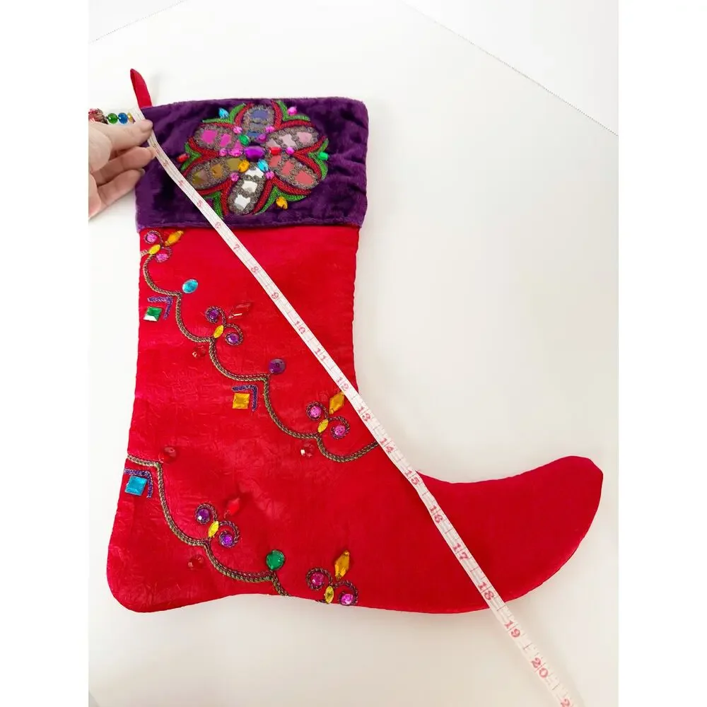 Pier 1 One Imports Christmas Stocking Multicolored Sequined Beaded Jester